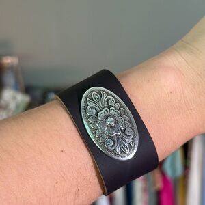 Dark Brown Leather Bracelet with Concho